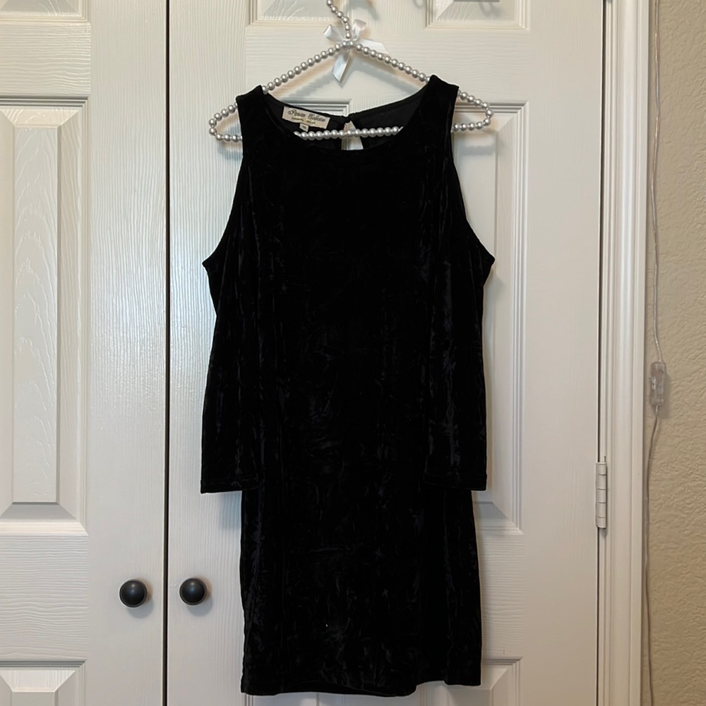 Black Velvet Cold Shoulder Dress